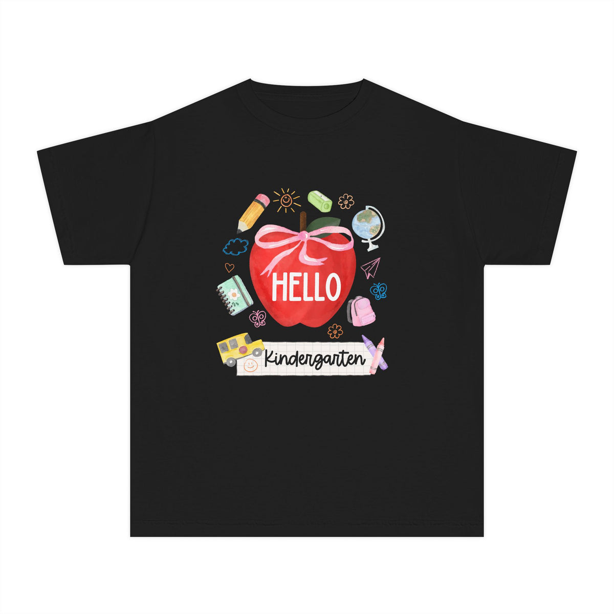 Hello Kindergarten Preppy Coquette Apple Graphic Tee Back to School Kindergarten T-Shirt