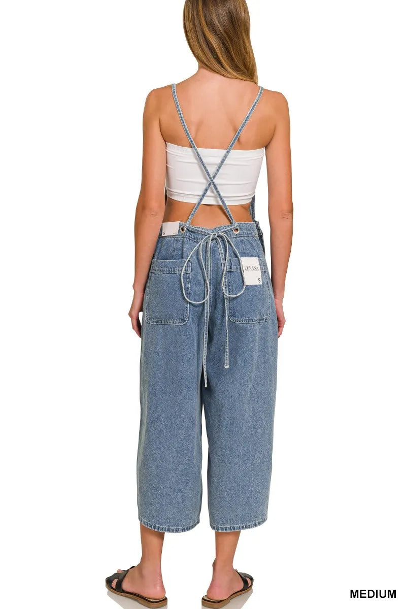 Zenana Denim Medium Washed Wide Leg Overalls - Sydney So Sweet