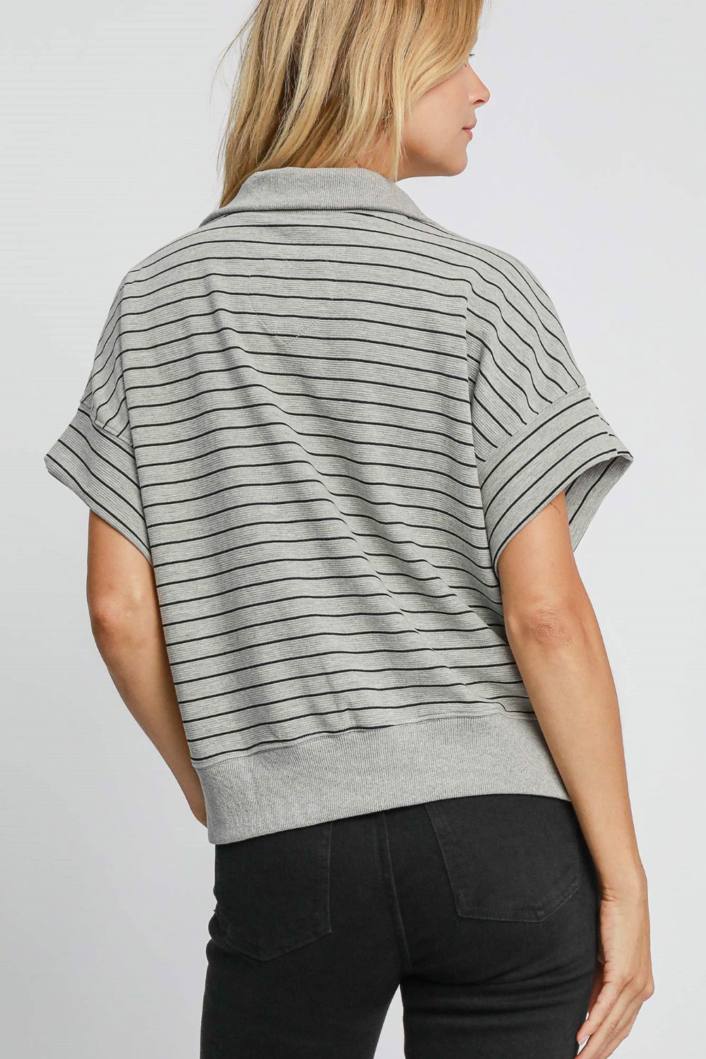 Umgee Striped Half Zip Short Sleeve Sweatshirt - Sydney So Sweet