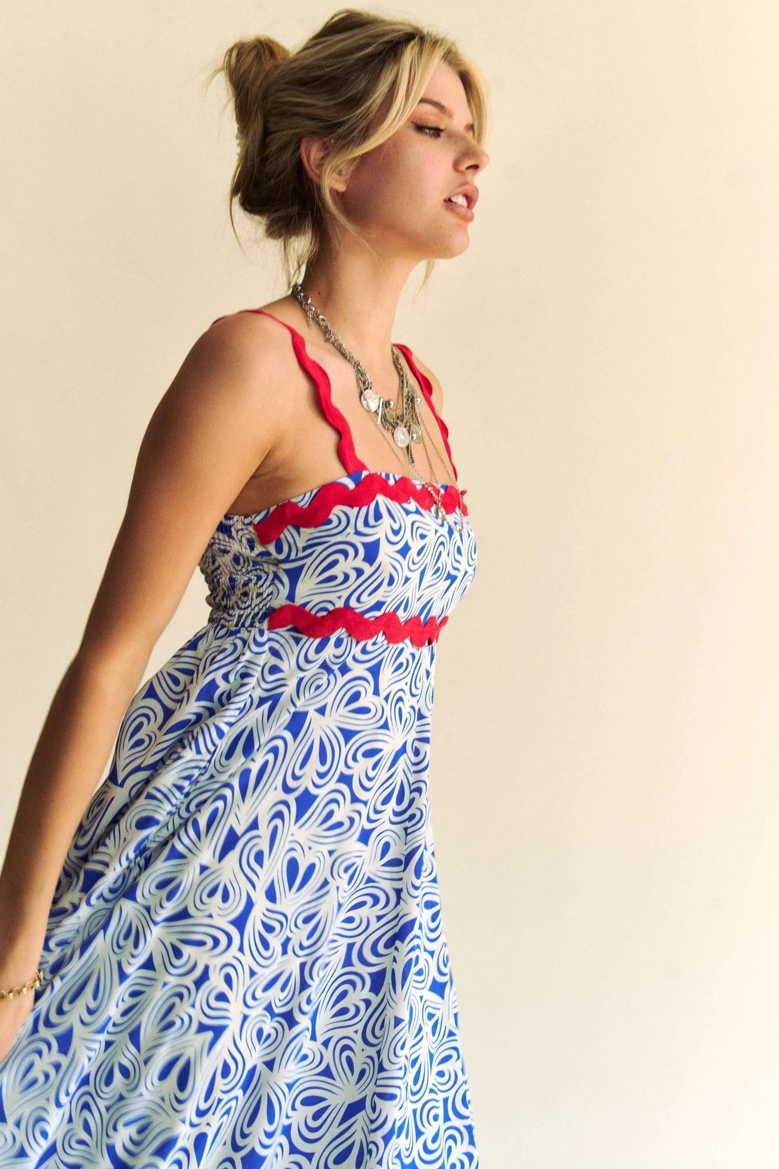 Davi & Dani Geo 2 Tone Printed Wavi Trim Tiered Maxi Dress - Sydney So Sweet