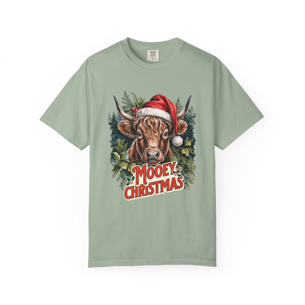 Mooey Christmas Highland Cow Tee Longhorn Holiday Graphic T-Shirt