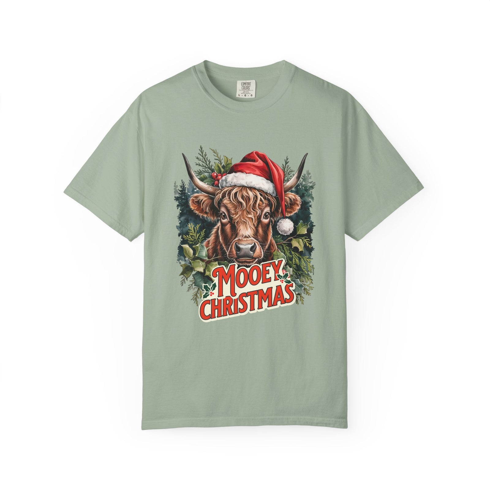 Mooey Christmas Highland Cow Tee Longhorn Holiday Graphic T-Shirt
