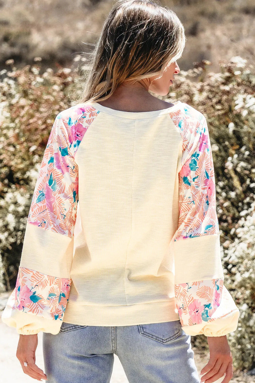 Printed Round Neck Balloon Sleeve Blouse - Sydney So Sweet