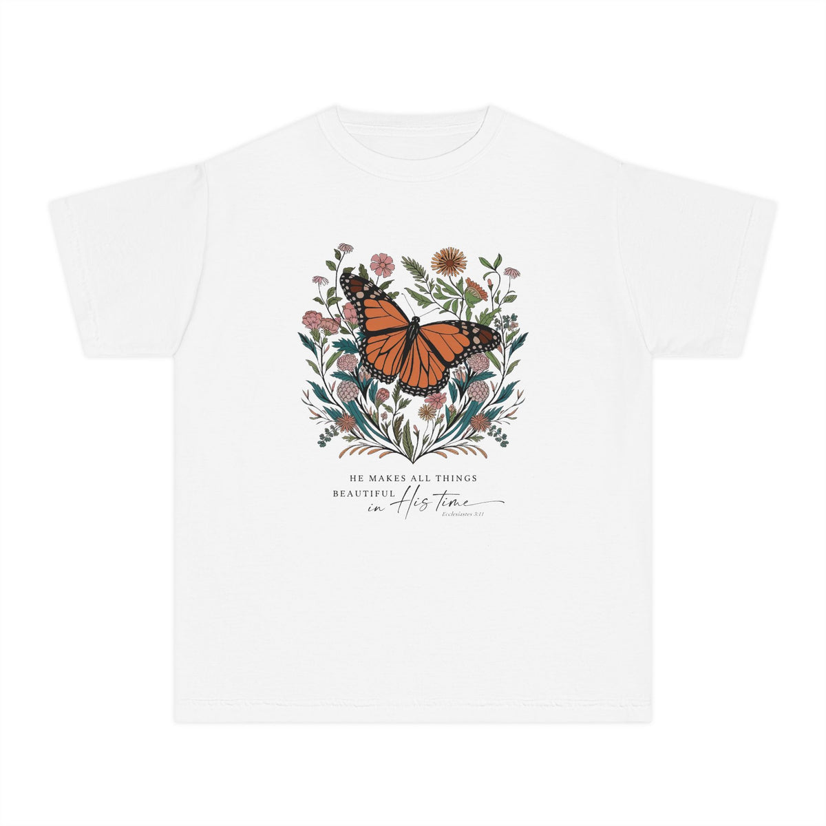 He Makes All Things Beautiful T-Shirt Christian Butterfly Kids Graphic Tee