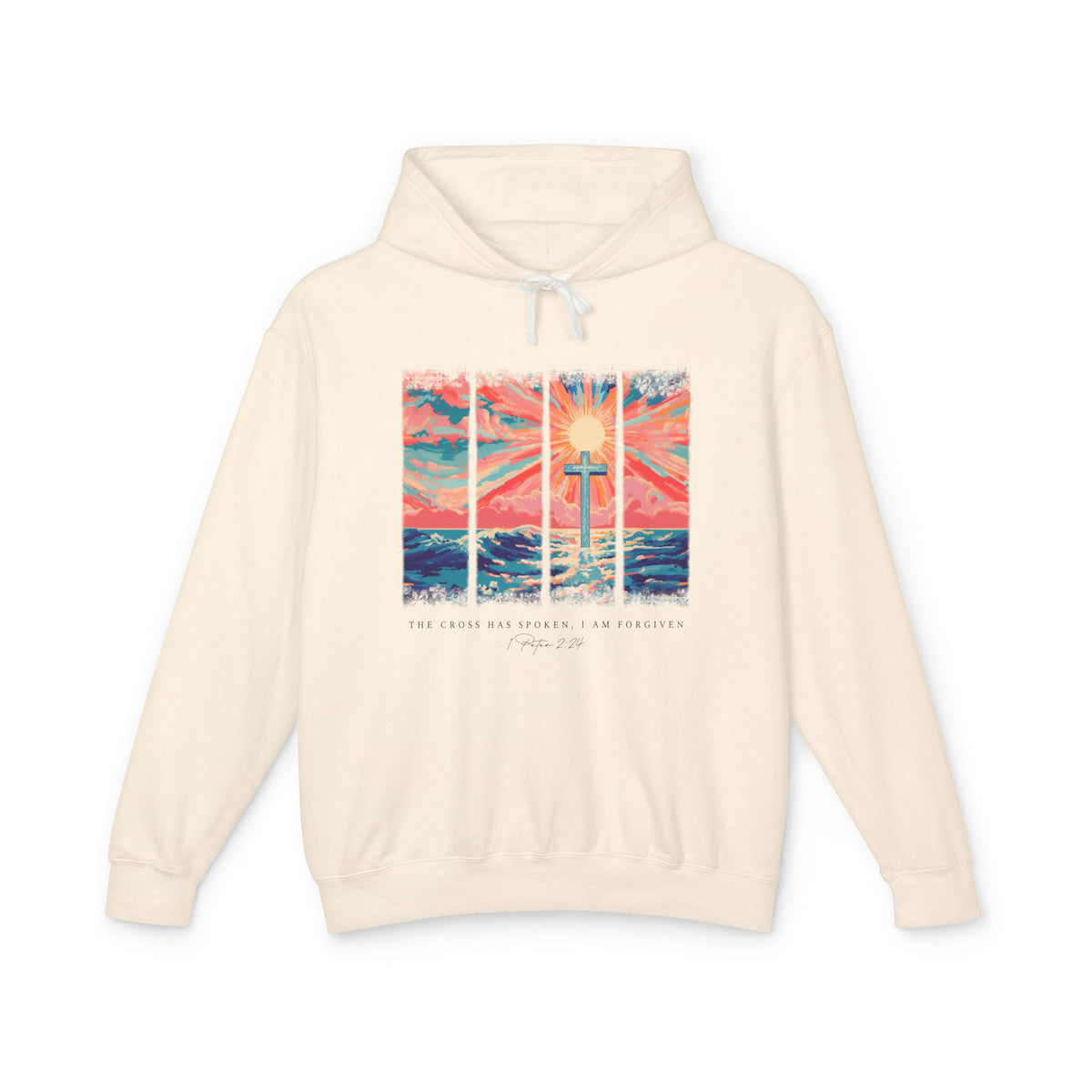 The Cross Has Spoken I am Forgiven Christian Cross Sunset Hoodie Graphic Sweatshirt