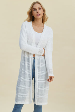 Double Take Full Size Open Front Longline Cardigan - Sydney So Sweet