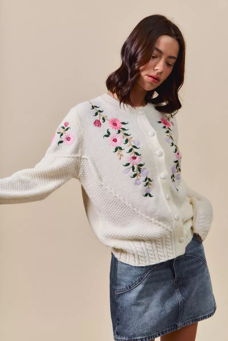 SO ME Floral Embroidered Coquette Sweater Cardigan - Sydney So Sweet