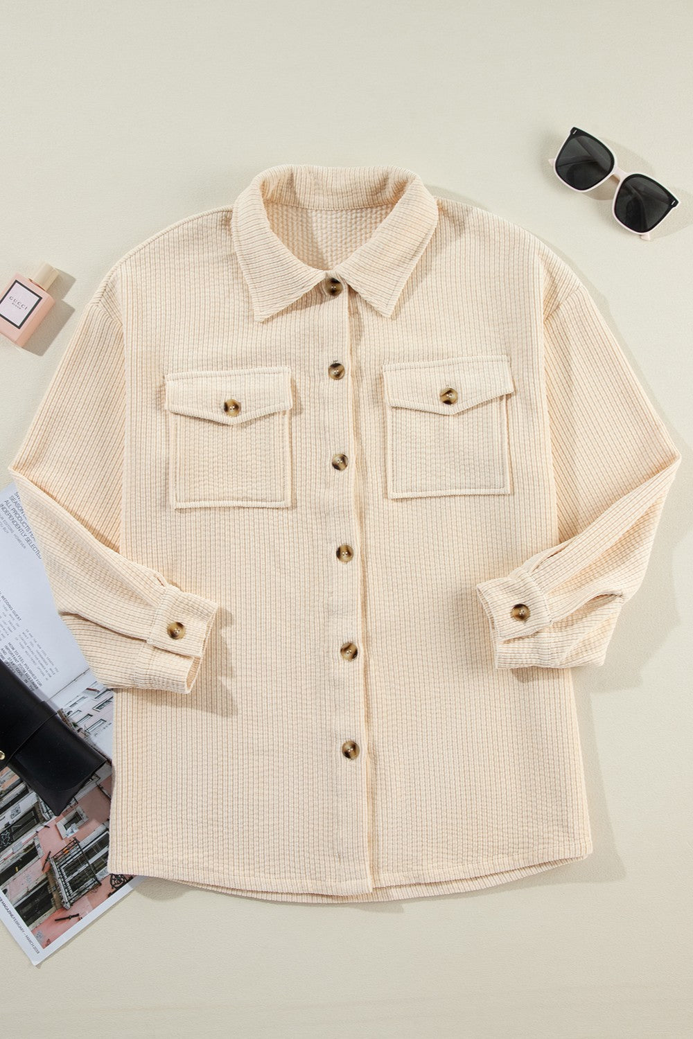 Pocketed Button Up Dropped Shoulder Shacket - Sydney So Sweet