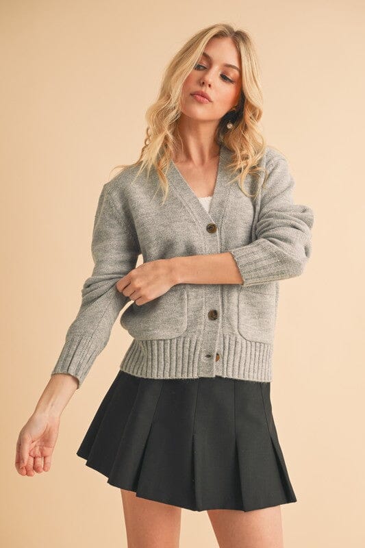 Aemi + Co Ribbed Hem Button Down V-Neck Cardigan - Sydney So Sweet