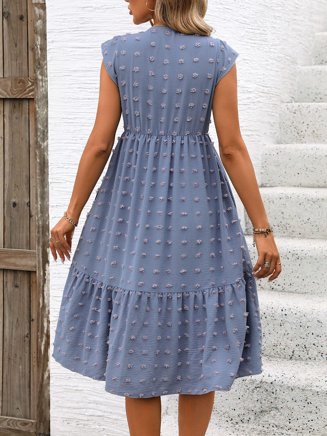 Swiss Dot V-Neck Cap Sleeve Dress - Sydney So Sweet