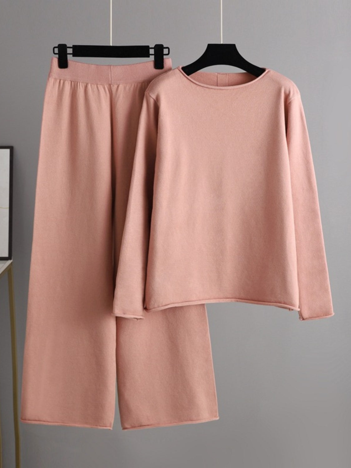 Basic Bae Rolled Round Neck Top and Pants Sweater Set - Sydney So Sweet