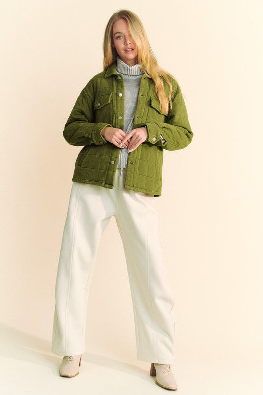 Davi & Dani Quilted Button Down Shacket with Chest Pockets - Sydney So Sweet