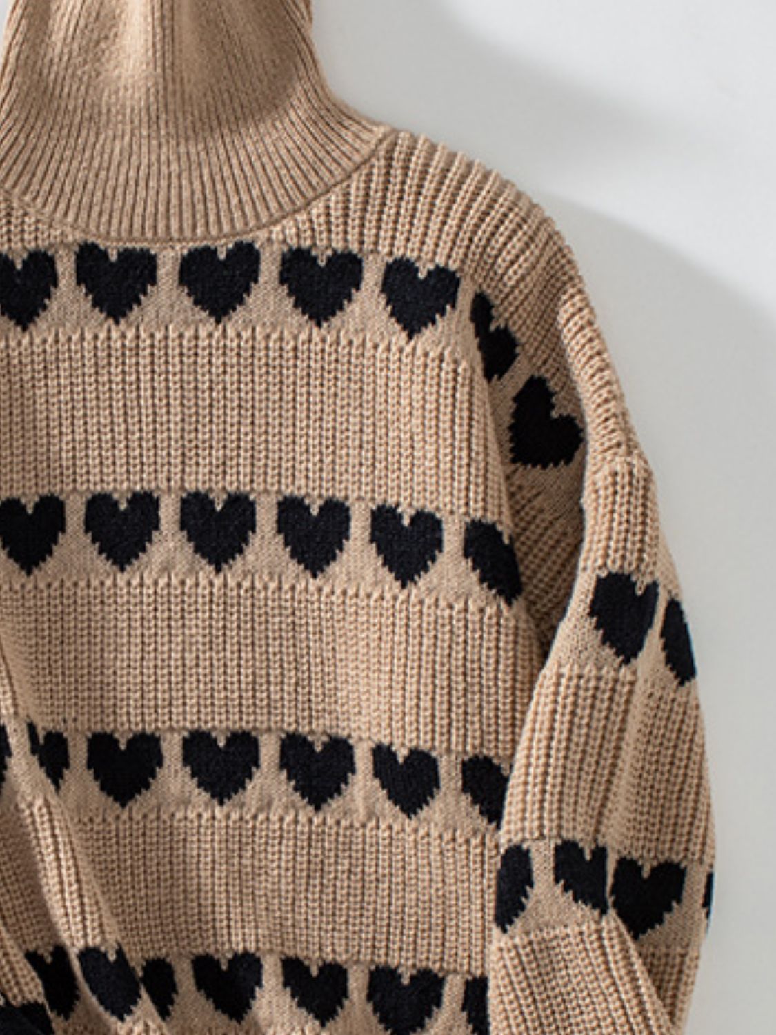 Heart Turtleneck Dropped Shoulder Sweater - Sydney So Sweet