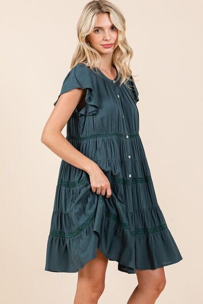 Mittoshop Lace Detail Ruffled Button Down Tiered Dress - Sydney So Sweet