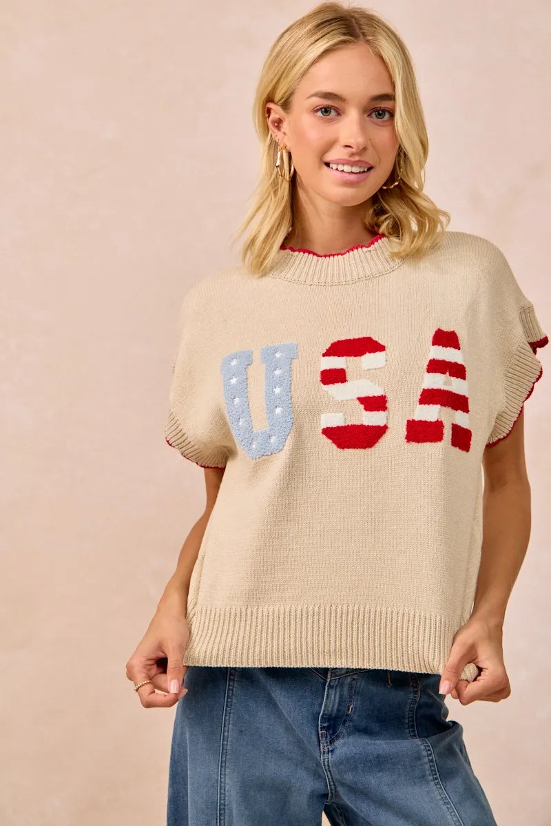 BiBi USA Patchwork Sweater Vest Top With Contrast Detail - Sydney So Sweet