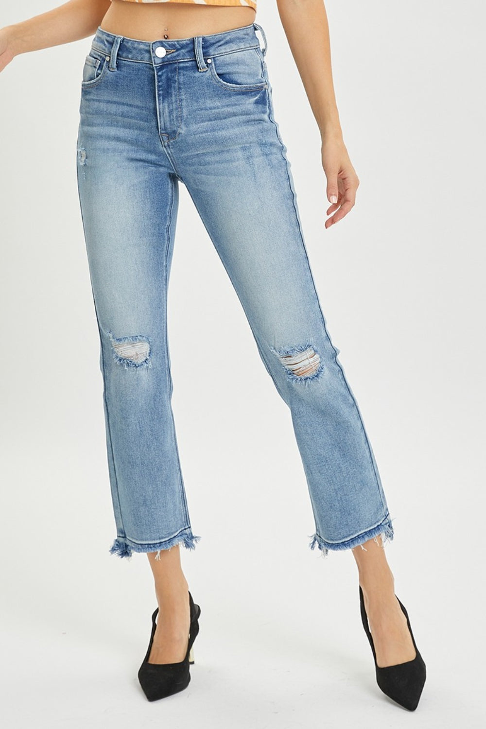 RISEN Full Size High Rise Distressed Cropped Straight Jeans - Sydney So Sweet