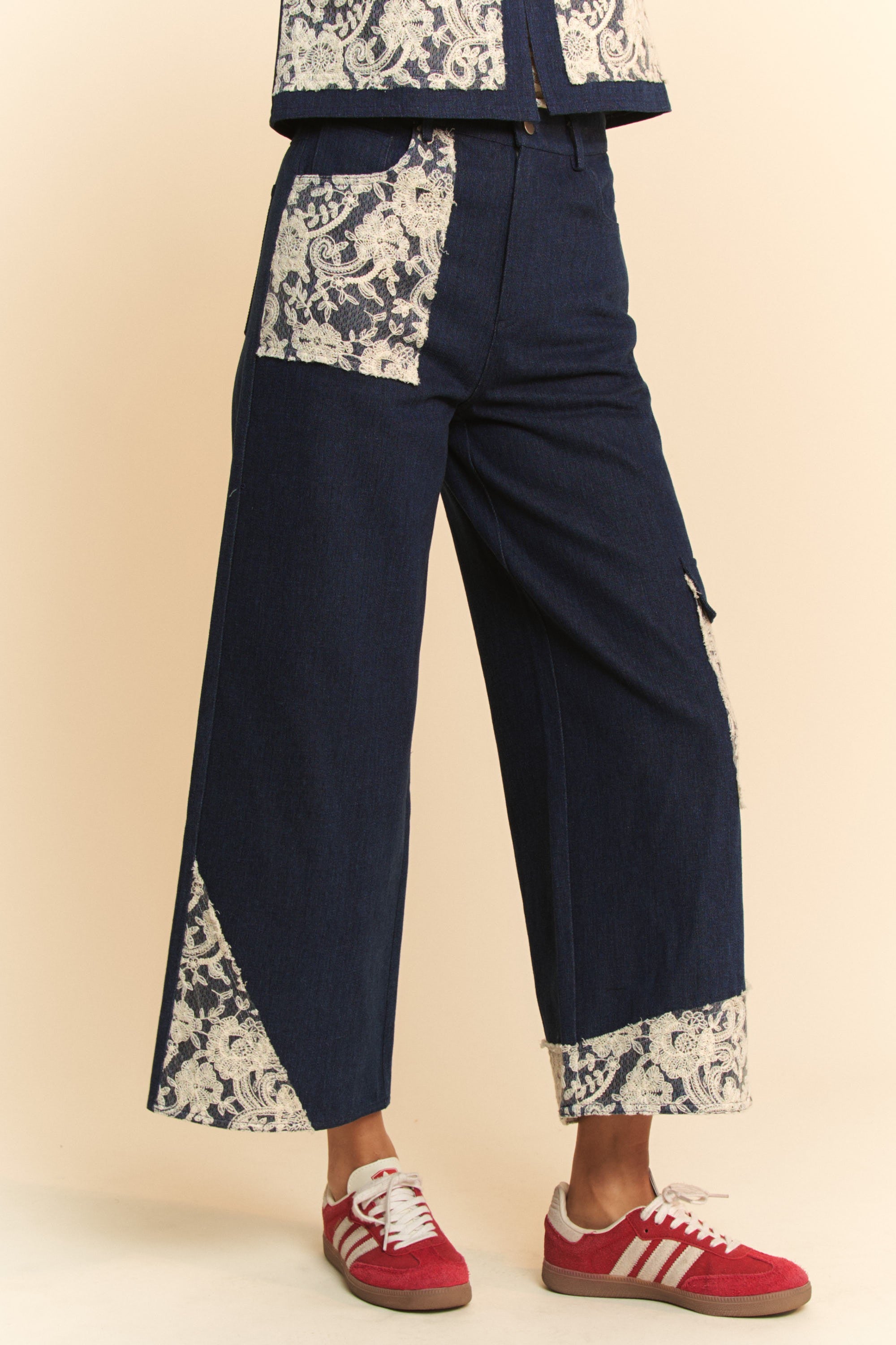 Davi & Dani Lace Applique Wide Leg Jeans - Sydney So Sweet