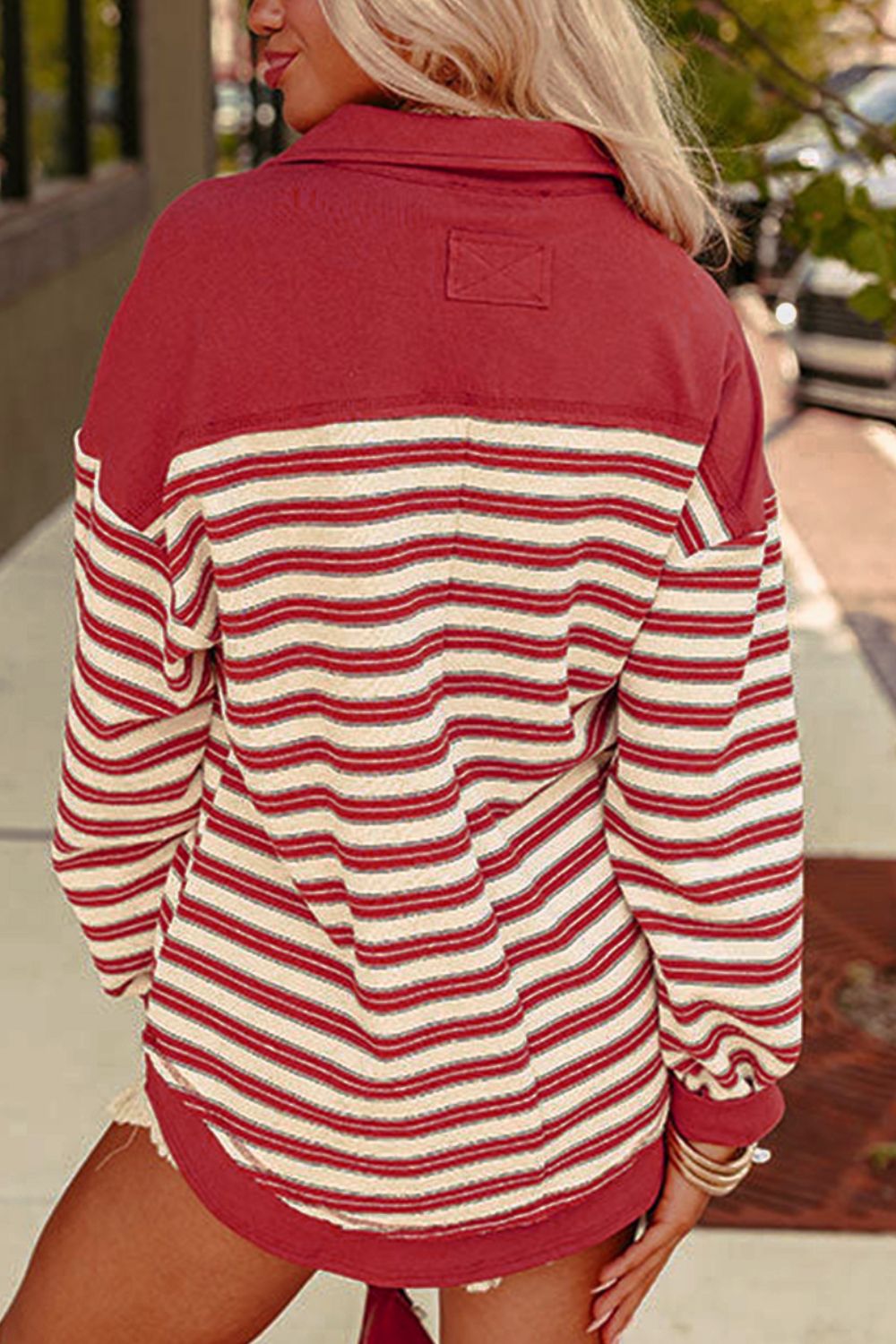 Stripe Johnny Collar Drop Shoulder Sweatshirt - Sydney So Sweet