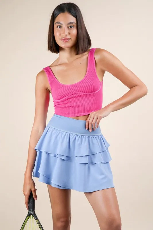 VERY J Riffled Tiered Layers Activewear Skirt with Shorts - Sydney So Sweet