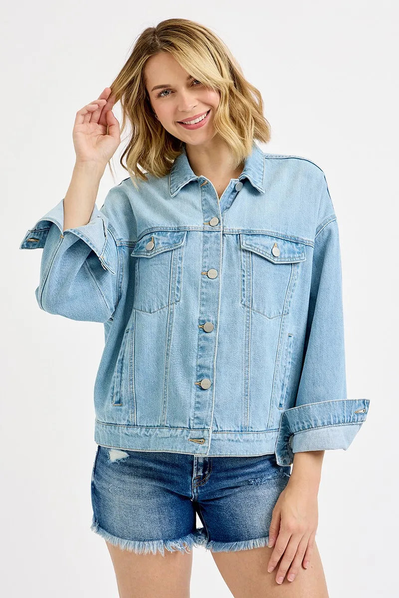 RISEN Washed Dropped Shoulder Denim Jacket - Sydney So Sweet