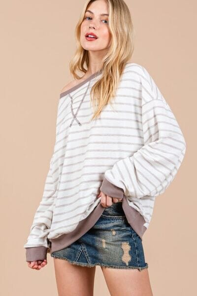 Ces Femme Striped Round Neck Drop Shoulder Sweatshirt - Sydney So Sweet