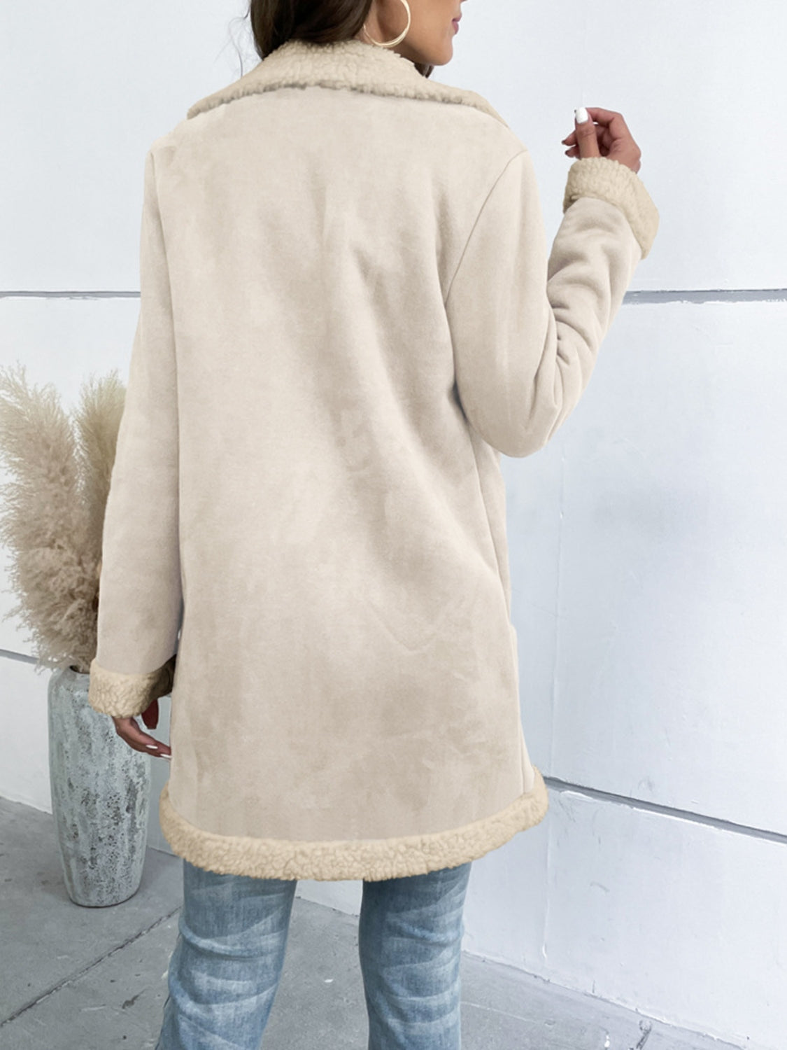 Contrast Button Up Lapel Collar Long Sleeve Coat - Sydney So Sweet