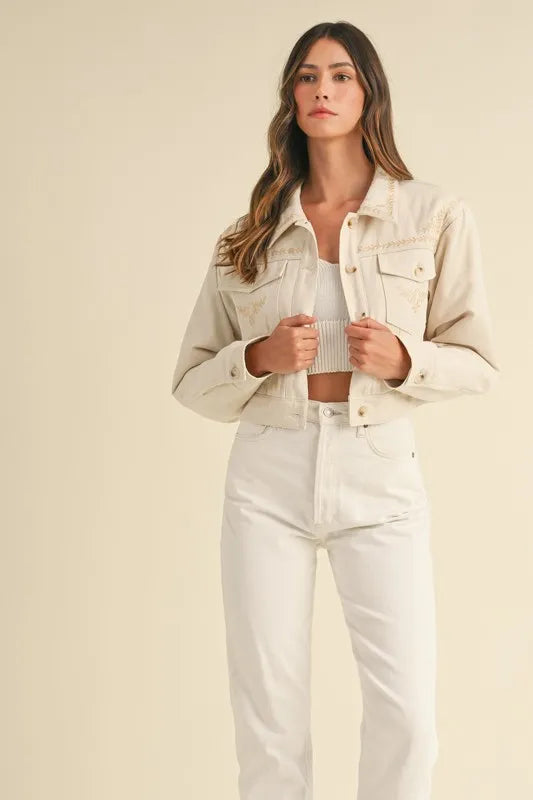 MABLE Embroidered Quilted Cropped Jacket - Sydney So Sweet