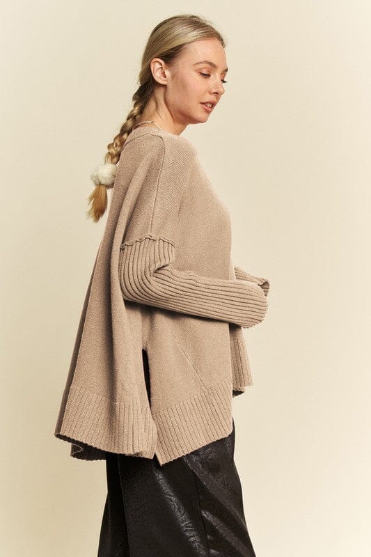 Davi & Dani Ribbed Side Slit V-Neck Sweater - Sydney So Sweet