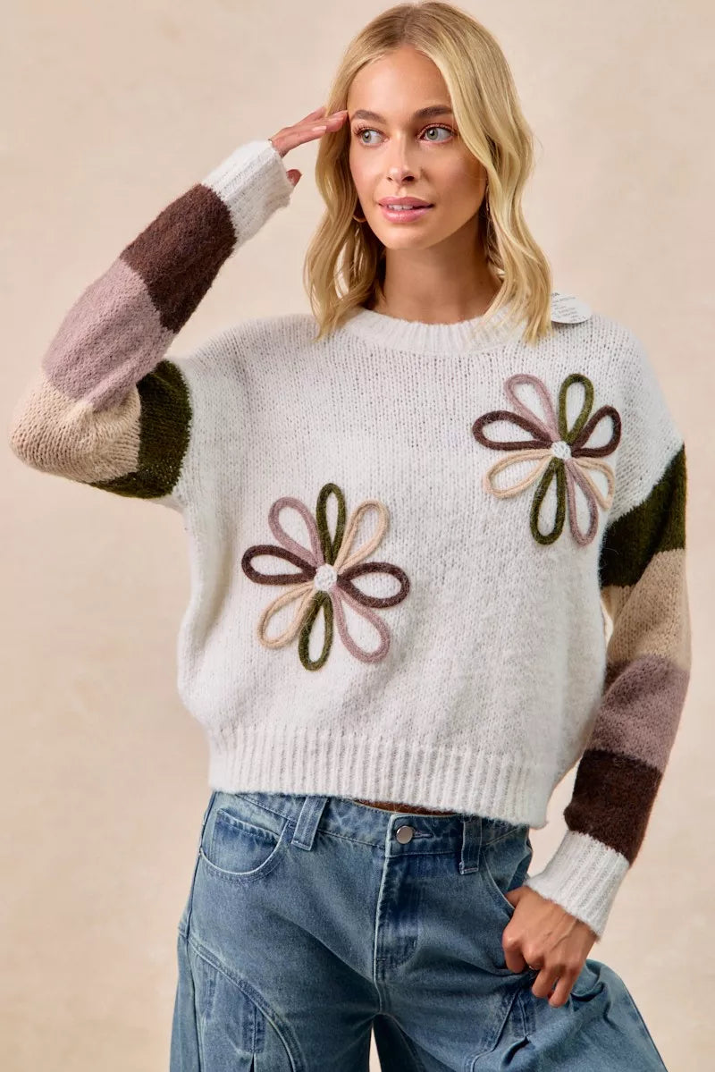 BiBi Flower Color Block Sweater - Sydney So Sweet