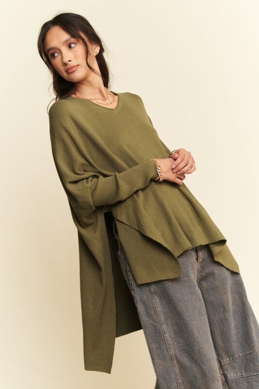 Davi & Dani High-Low Side Slit Batwing Sleeve Top - Sydney So Sweet