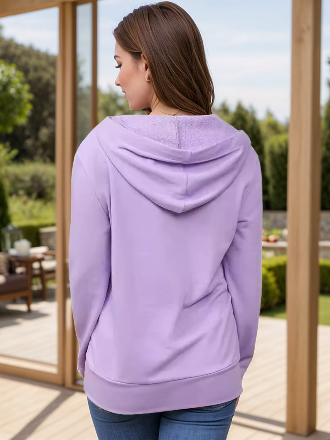 Full Size Drawstring Half Zip Long Sleeve Hoodie - Sydney So Sweet