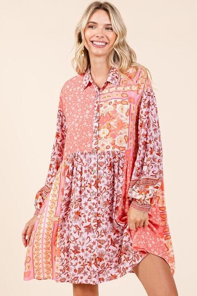 Mittoshop Floral Button Detail Long Sleeve Shirt Dress - Sydney So Sweet