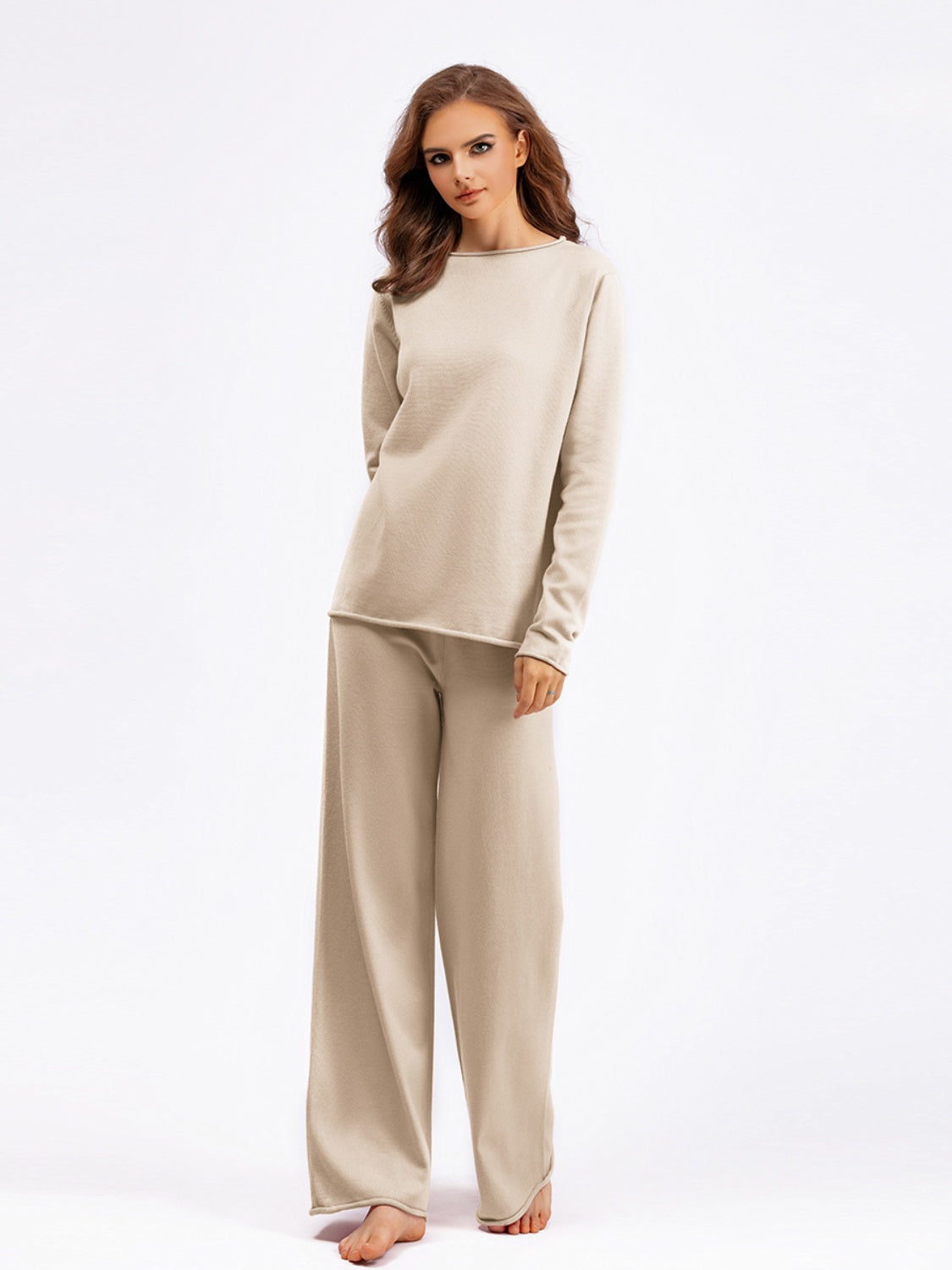 Basic Bae Rolled Round Neck Top and Pants Sweater Set - Sydney So Sweet