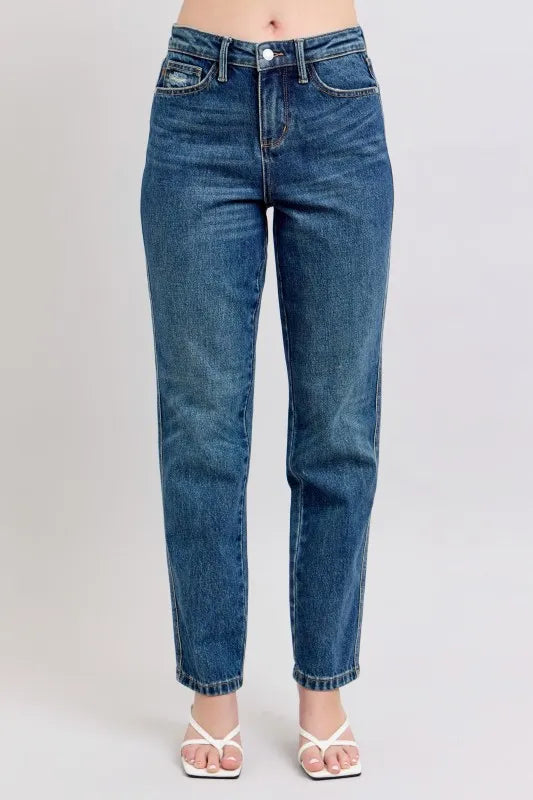 Judy Blue Full Size High Waisted Rigid Magic Non-destroy Straight Leg Jeans Plus Size - Sydney So Sweet