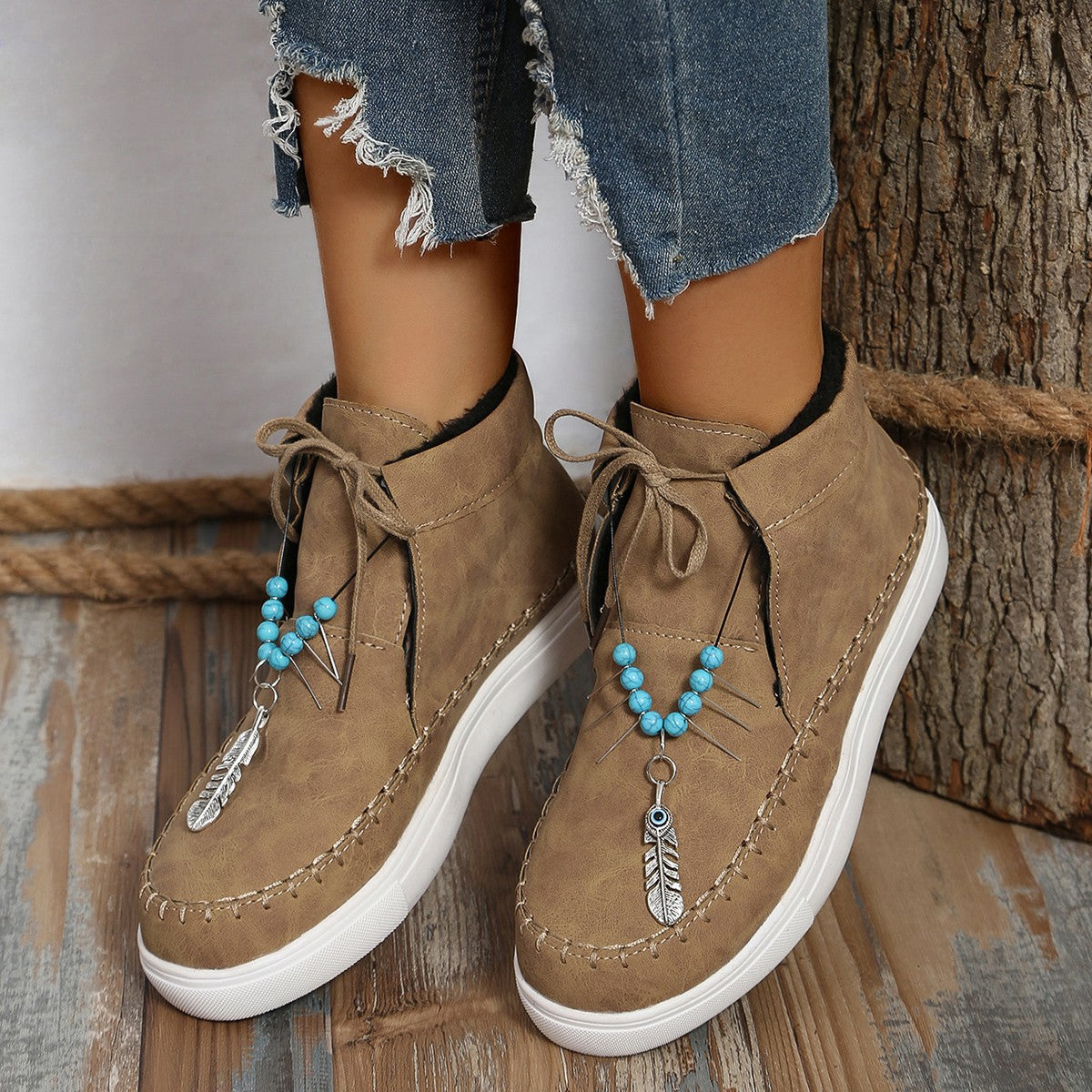 Tied Bead Trim Platform Sneakers - Sydney So Sweet