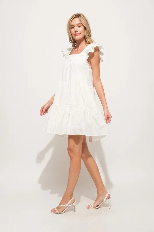 And The Why Origami Pleating Ruffled Sleeve Tiered Dress - Sydney So Sweet
