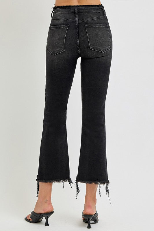 RISEN Full Size Raw Hem Cropped Flare Jeans Plus Size - Sydney So Sweet