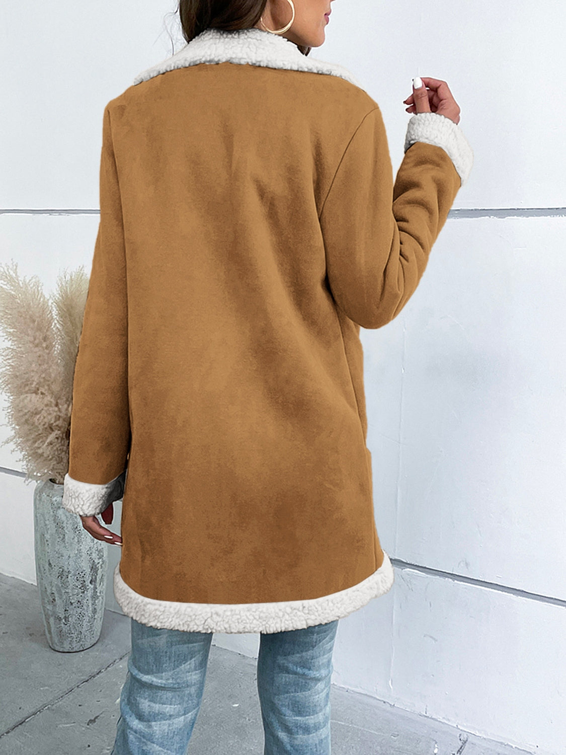 Contrast Button Up Lapel Collar Long Sleeve Coat - Sydney So Sweet