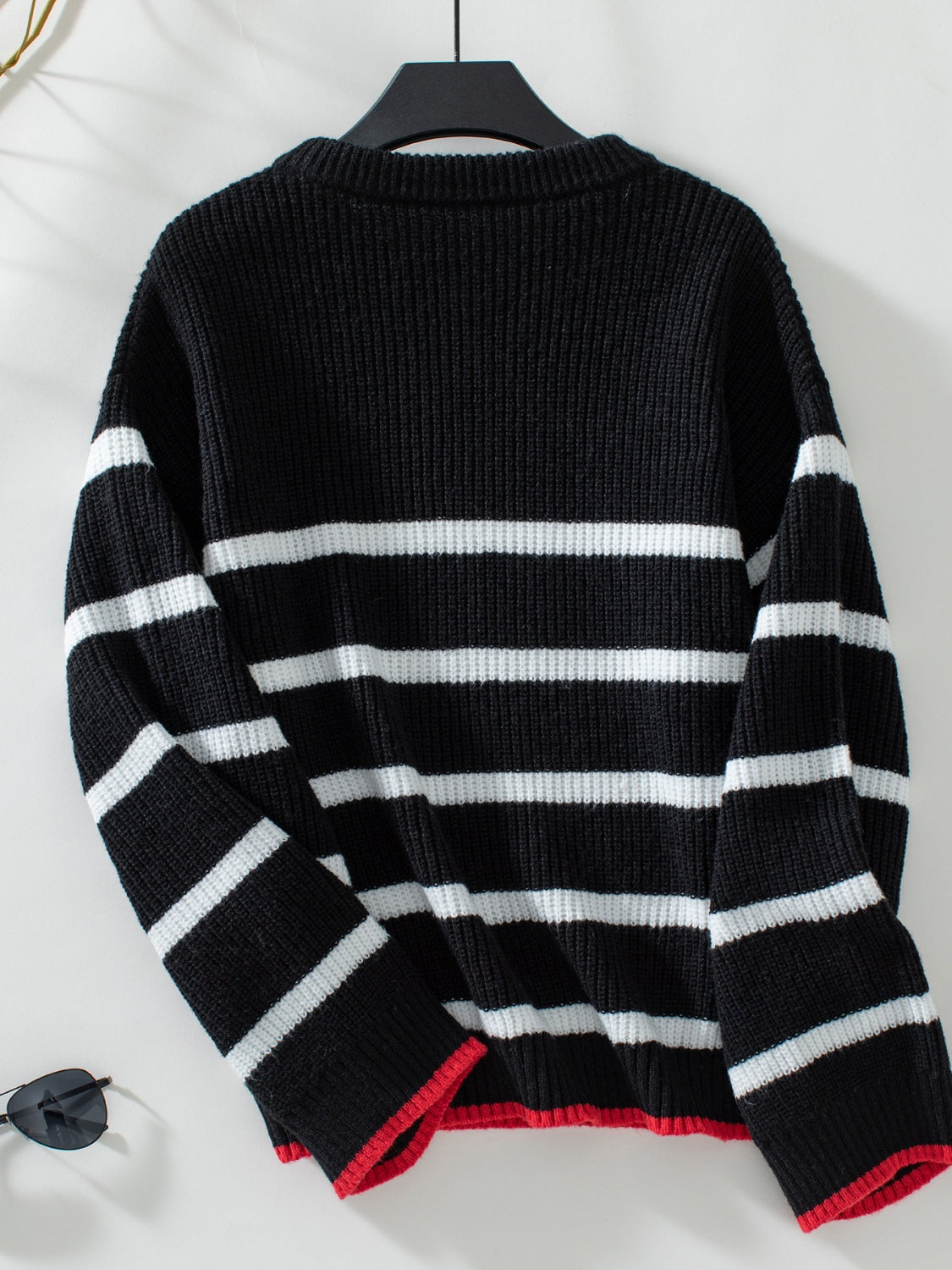 Striped Round Neck Dropped Shoulder Sweater - Sydney So Sweet