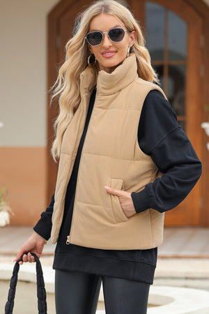 Pocketed Zip Up Turtleneck Vest Coat - Sydney So Sweet