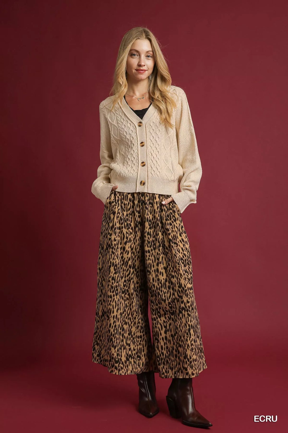 Umgee Chunky Cable Knit V-Neck Button-Up Cardigan - Sydney So Sweet