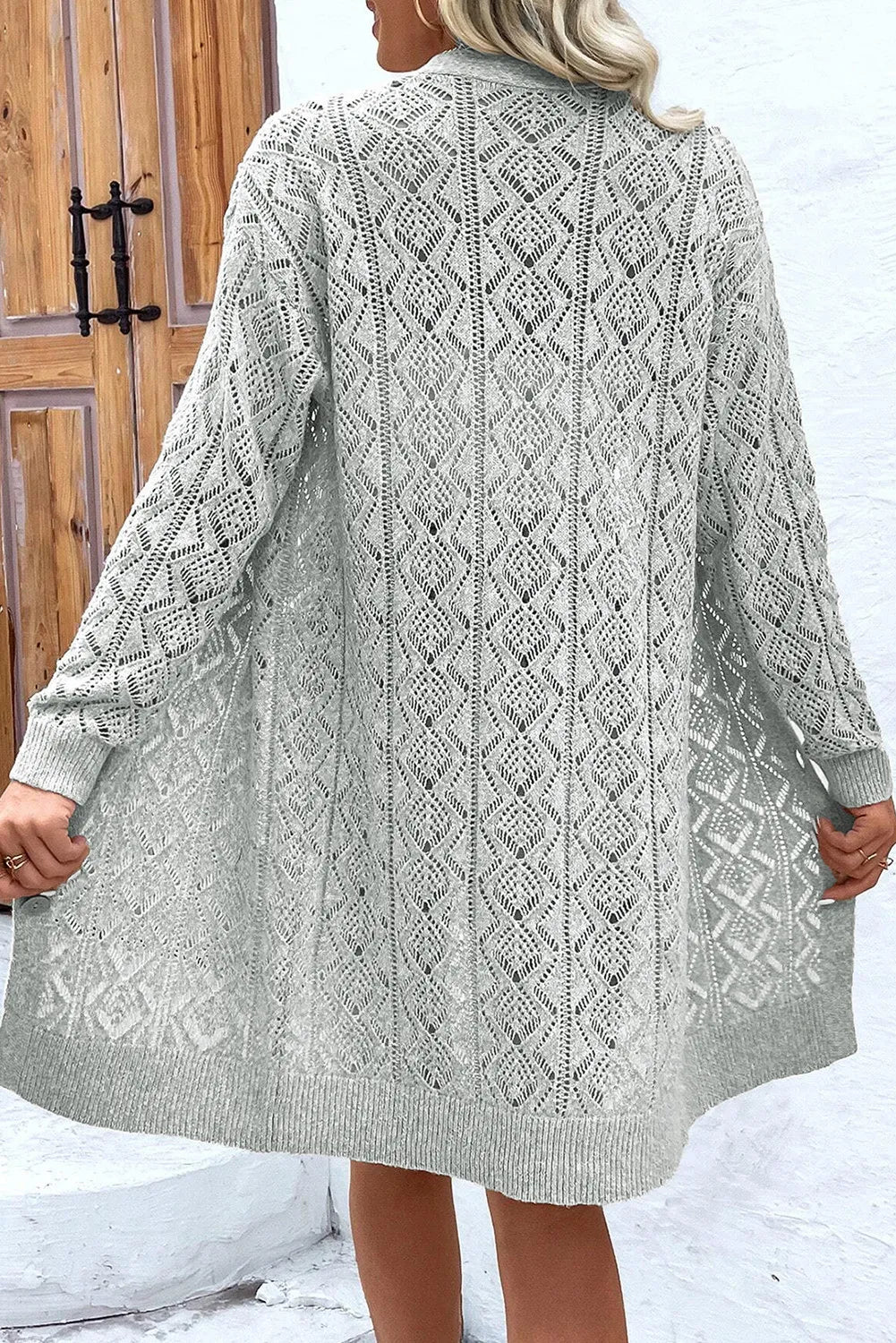 Openwork Button Down Long Sleeve Cardigan - Sydney So Sweet