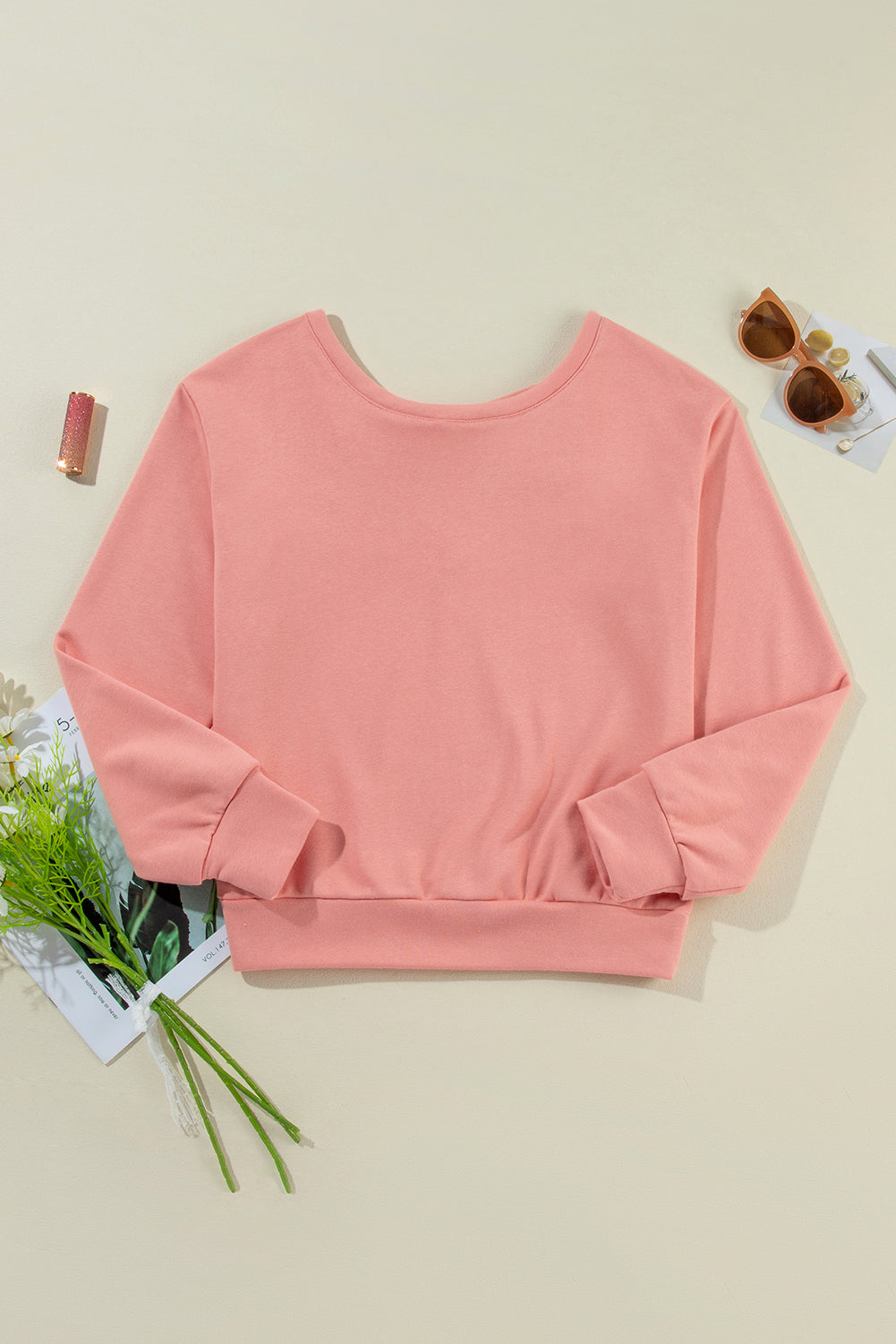 Bow Cutout Round Neck Long Sleeve Sweatshirt - Sydney So Sweet