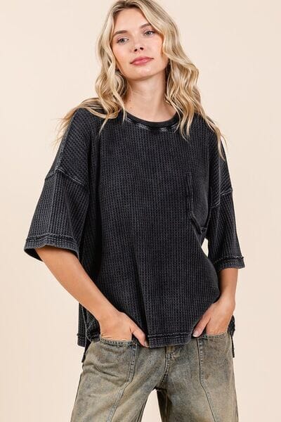 Mittoshop Mineral Wash Waffle Knit Short Sleeve Top - Sydney So Sweet