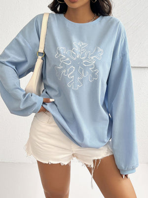 Devine Snowflake Graphic Long Sleeve Sweatshirt - Sydney So Sweet