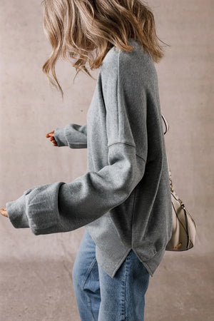 Slit Round Neck Long Sleeve Sweatshirt - Sydney So Sweet