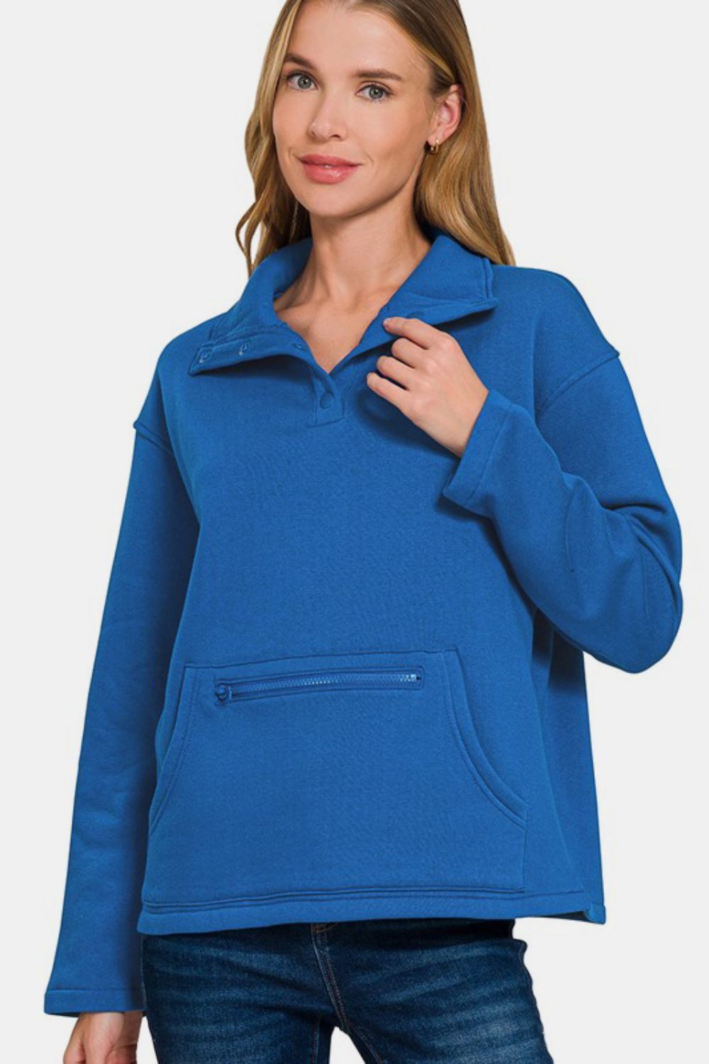 Zenana Turtleneck Half Snap Fleece Sweatshirt - Sydney So Sweet