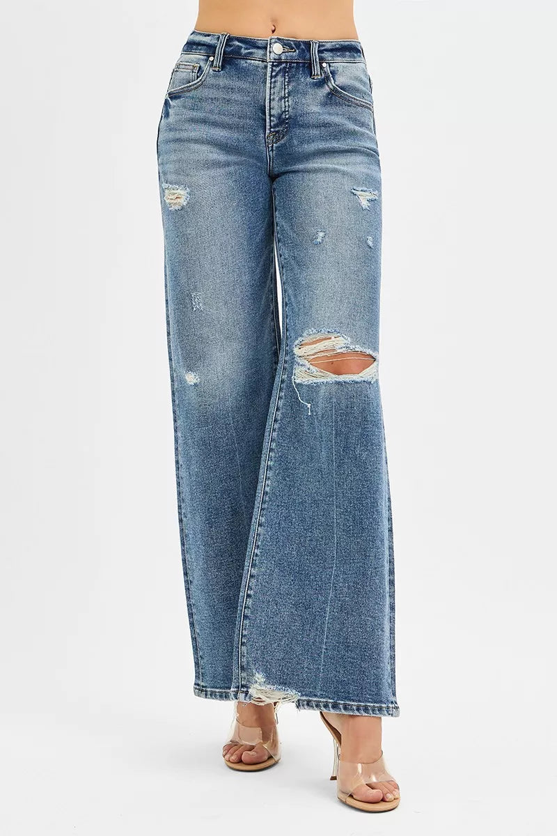 RISEN Tummy Control Mid Rise Fit Wide Jeans - Sydney So Sweet