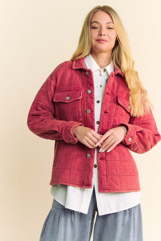 Davi & Dani Quilted Button Down Shacket with Chest Pockets - Sydney So Sweet