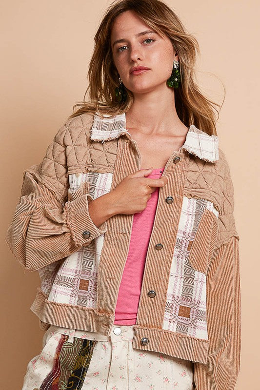 POL Corduroy Jacquard Patchwork Button Up Jacket - Sydney So Sweet